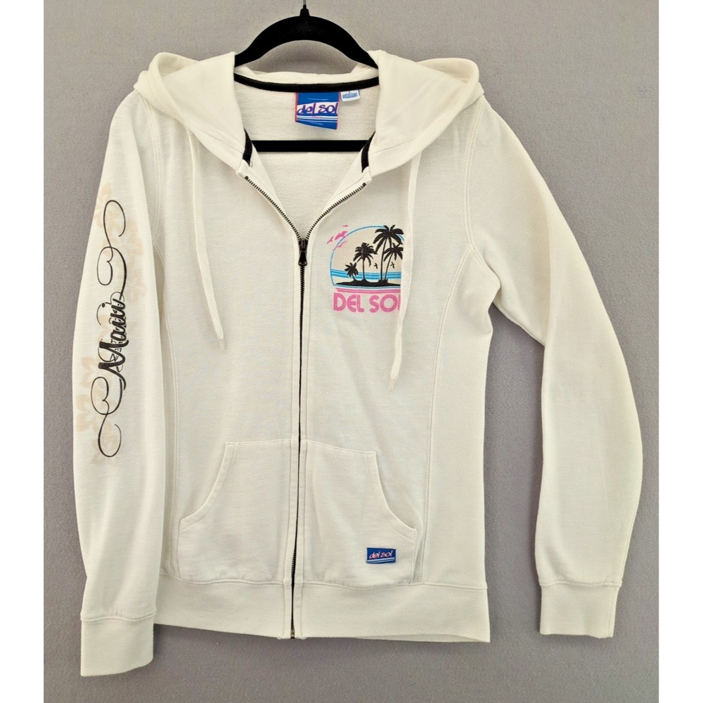 90's Del Sol White Maui Zippered Sweatshirt Women's Medium Logo Changes Color!